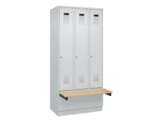 locker met bank,HxBxD 1950x900x815mm,3vak,vak B 300mm,cilinderslot - 2