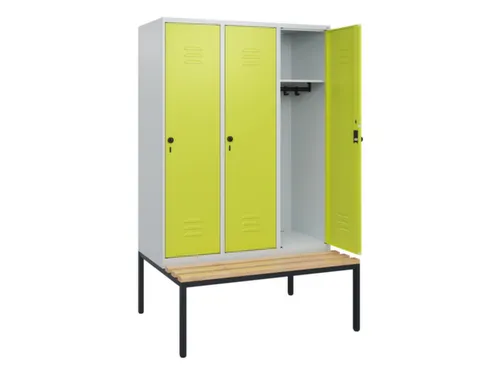 locker met bank,HxBxD 1950x1200x815mm,3vak,vak B 400mm,draaigrendel