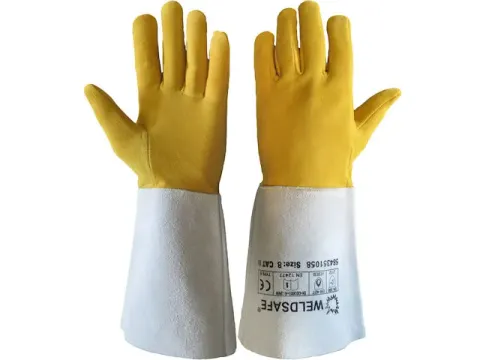 Weldsafe 170321 lederen lashandschoenen, wit/geel, maat M, per 12 paar