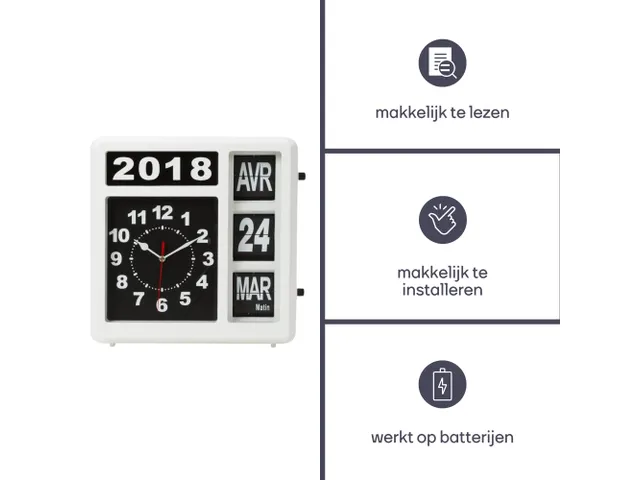Horloge murale chiffres sautants avec calendrier 31x31cm Français