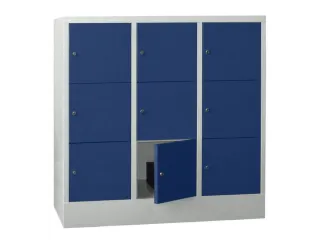 lockerkast,HxBxD 1187x1200x500mm,3x3vakken,RAL7035,front RAL5010 - 2