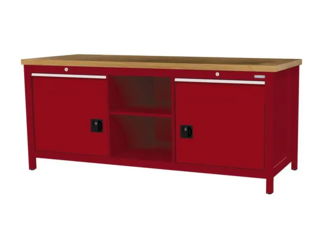 werkbank,HxBxD 860x2000x750mm,onderstel RAL3003,fronten RAL3003