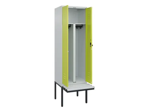 PBM-locker met bank,HxBxD 2120x600x815mm,2vak,vak B 300mm,draaigrendel