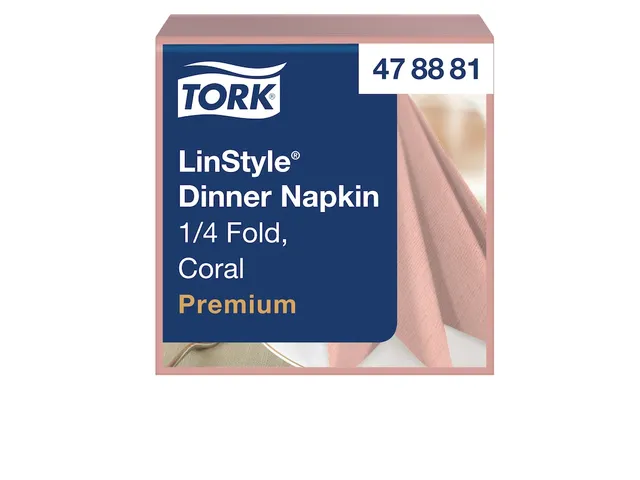 Dinerservet Tork LinStyle 1/4-vouw 1-laags 50st koraalrood