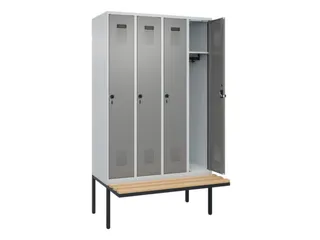 locker met bank,HxBxD 2120x1200x815mm,4vak,vak B 300mm,draaigrendel - 2