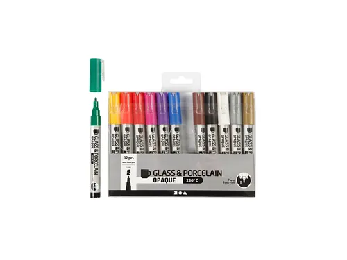 Glas- & Porseleinstiften Creativ Company 1-2mm set à 12 kleuren