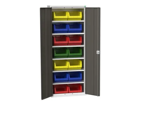 Systeemkast 2000x800x550mm 14bakken 6xlegbord RAL7035+RAL7016