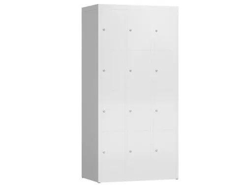 Lockerkast 1800x870x500mm 3x4 vakken cilinderslot, sokkel, RAL9003