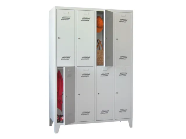 dubbeldekse locker,HxBxD 1850x1200x500mm,4x2vak.,RAL7035,front RAL7035