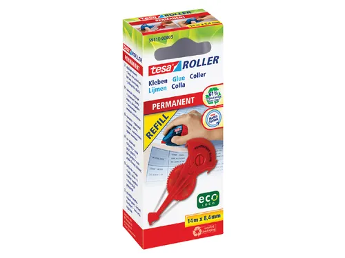 Lijmroller Tesa ecoLogo navulcassette permanent in hangdoosje