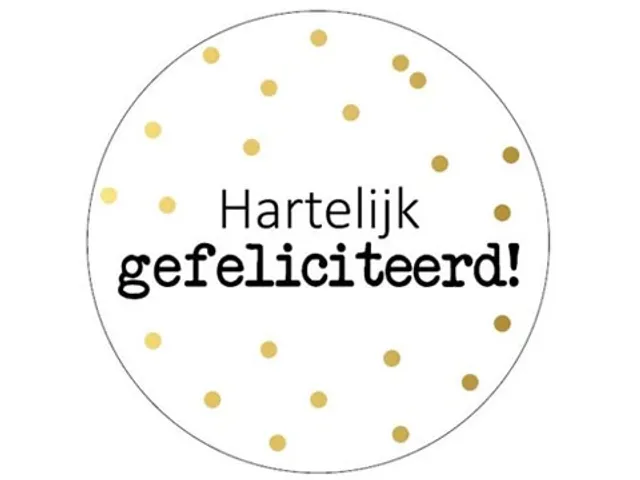 KP Sticker rond 40mm Hartelijk gefeliciteerd goud stippen 250 stuks
