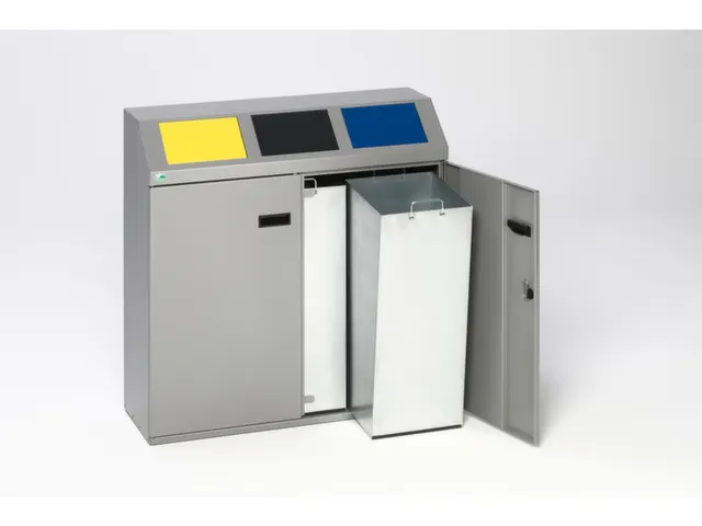 Afvalverzamelstation 3x50 liter Inworpkleppen Geel/Antraciet/Blauw
