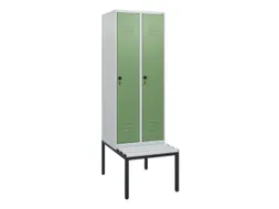 locker met bank,HxBxD 1950x600x815mm,2vak,vak B 300mm,draaigrendel