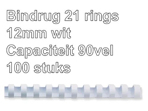 Bindrug Fellowes 12mm 21-rings A4 wit 100stuks