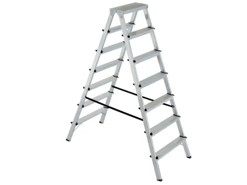 dubbele aluminium ladder beide zijden 2x7treden bordes H 1 52m