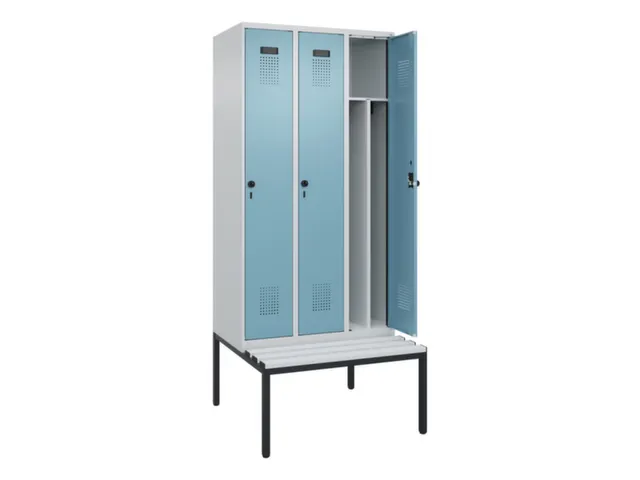 locker met bank,voor scheiding van kleding,HxBxD 2120x900x815mm,3vak