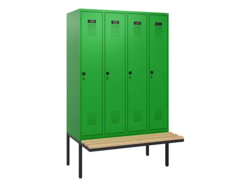 locker met bank,HxBxD 1950x1200x815mm,4vak,vak B 300mm,draaigrendel
