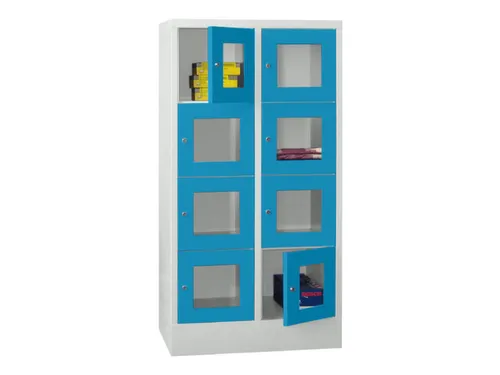 lockerkast,HxBxD 1518x800x500mm,2x4vakken,RAL7035,front RAL5012
