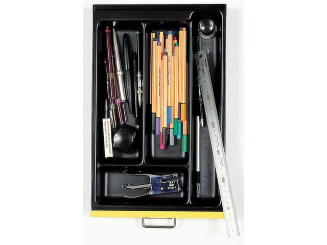 Inzetbak voor bureau-accessoires,4vakken,v. front H 51mm,BxD 232x365mm