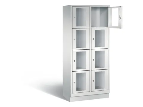 Lockerkast 1800x810x500mm 2x4 vakken Cilinderslot, Sokkel, RAL7035