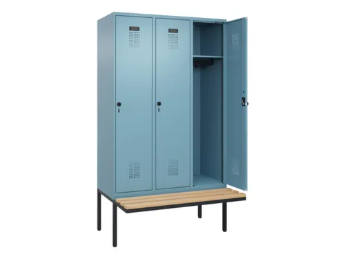 locker met bank,HxBxD 2120x1200x815mm,3vak,vak B 400mm,draaigrendel
