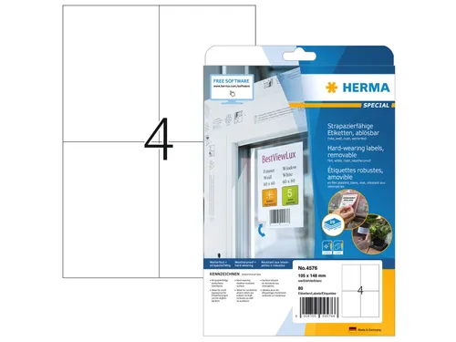 HERMA 4576 Weervaste Folie-etiketten A4 105x148mm removable 80 stuks