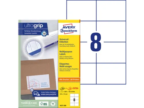 Etiket Avery Zweckform 3427-200 105x74mm wit 1600stuks