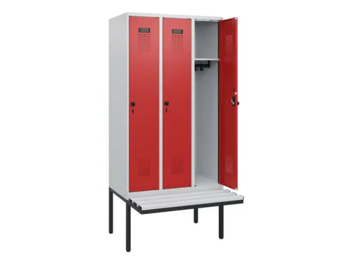 locker met bank,HxBxD 1950x900x815mm,3vak,vak B 300mm,draaigrendel