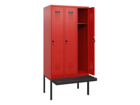 locker met bank,HxBxD 1950x900x815mm,3vak,vak B 300mm,draaigrendel
