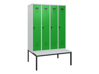locker met bank,HxBxD 1950x1200x815mm,4vak,vak B 300mm,draaigrendel - 2