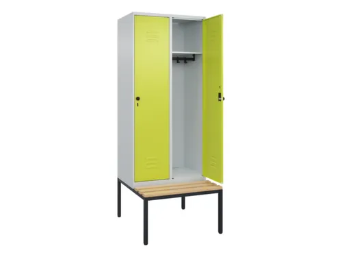locker met bank,HxBxD 2120x800x815mm,2vak,vak B 400mm,draaigrendel