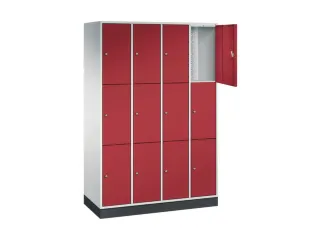 lockerkast,RAL 7035/RAL 3003,HxBxD 1950x1220x500mm,4x3vakken,cil.-slot - 1