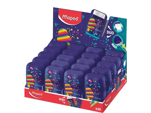 Puntenslijper Maped Pixel Party Connect 2-gaats met gum display à 20s