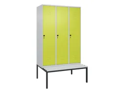 locker met bank,HxBxD 2120x1200x815mm,3vak,vak B 400mm,draaigrendel