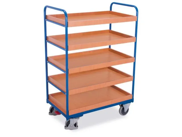 Etagewagen 250kg 850x500mm H 1530mm 5 Etages Hout Ral5010