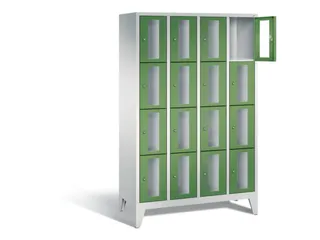 Lockerkast 1850x1190x500mm 4x4 vakken Cilinderslot Poten, RAL6011 - 1