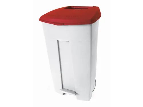 afvalbak,1x120l,HxBxD 890x560x480mm,romp PE wit,deksel PE rood,2wielen