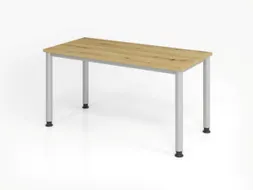 bureau,HxBxD 685-810x1400x670mm,blad eiken,4voeten zilverkleurig