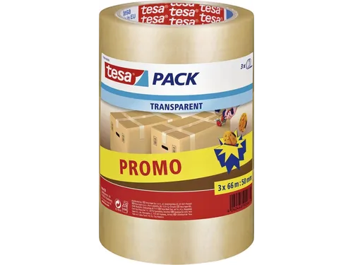 Verpakkingstape tesapack 66mx50mm transparant promopack 3 rollen