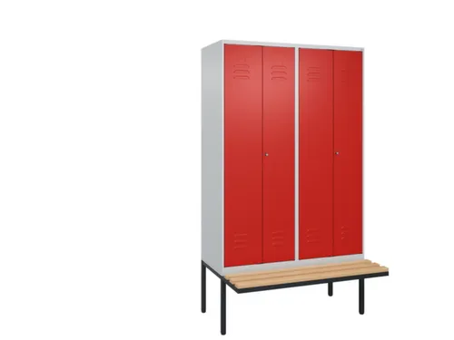 PBM-locker met bank,HxBxD 2120x1200x815mm,4vak,vak B 300mm,cil.-slot