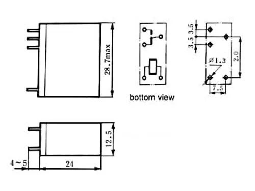 Verticaal Relais 10A/30VDC-220VAC 1 x Wissel 24VDC