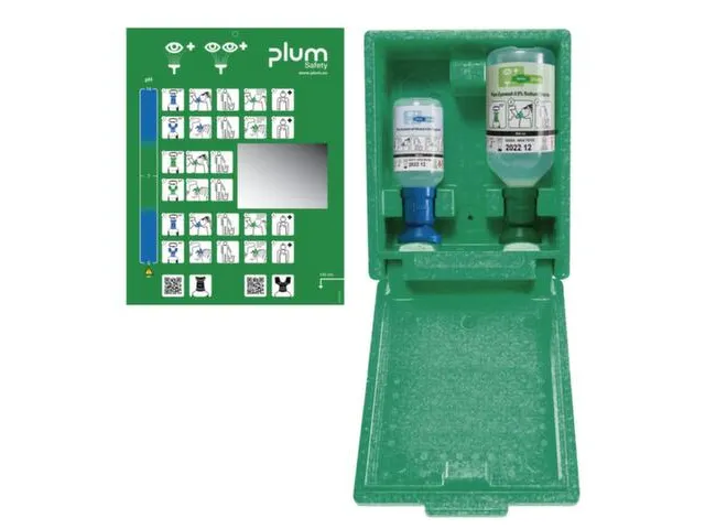 Poste lave-yeux 1x solution saline 1x solution ph neutre DIN EN 15154-