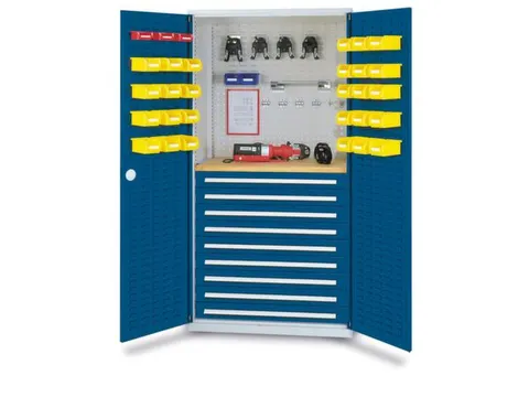 Materiaalkast Gesleufd Deuren 1950x1000x600mm 9laden 1werkbank Ral5010