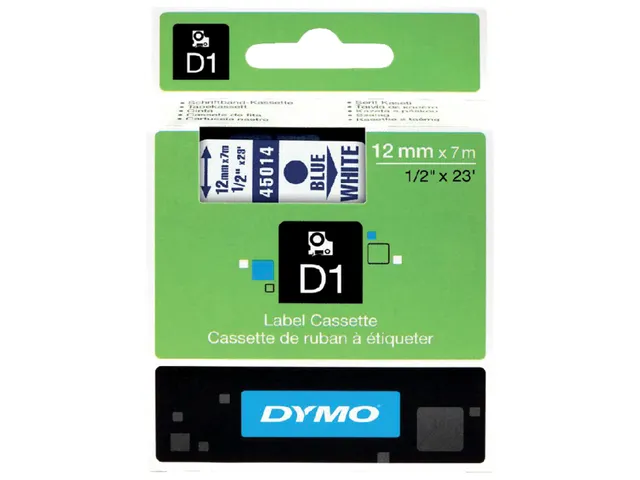 Labeltape Dymo 45014 D1 S720540 12mmx7m blauw op wit