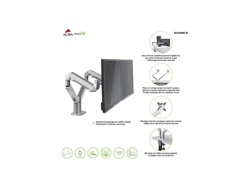 Jamy multifunctionele dubbele monitorarm metaal zilvergrijs