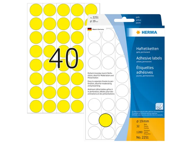 HERMA 2251 Multipurpose etiketten Rond 19mm Geel 1280 stuks