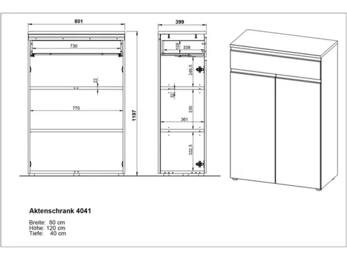 dossierkast,HxBxD 1200x810x400mm,2xhouten legbord,3ordnerhoogte