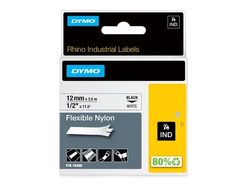 Labeltape Dymo Rhino 18488 Nylon 12mmx3.5m Zwart Op Wit