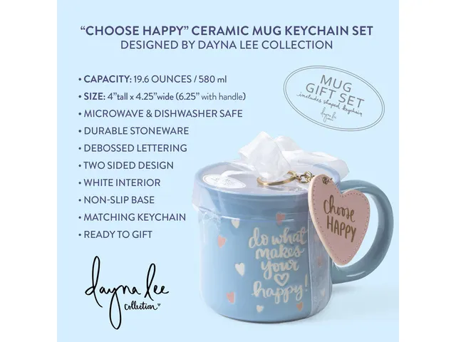 Coffret cadeau mug 580ml et porte-clés Choose Happy