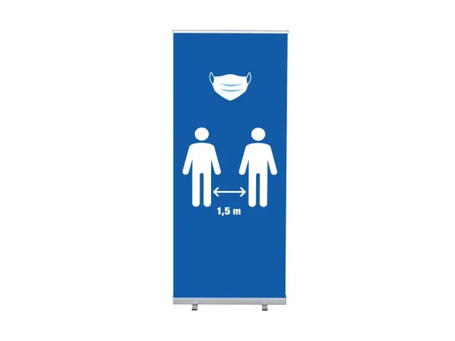 Roll-Banner Budget 85 Complete Set Mondkapje + 1,5 Meter Afstand Blauw
